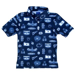 toddler navy button down polo shirt with assorted Penn State graphics all over